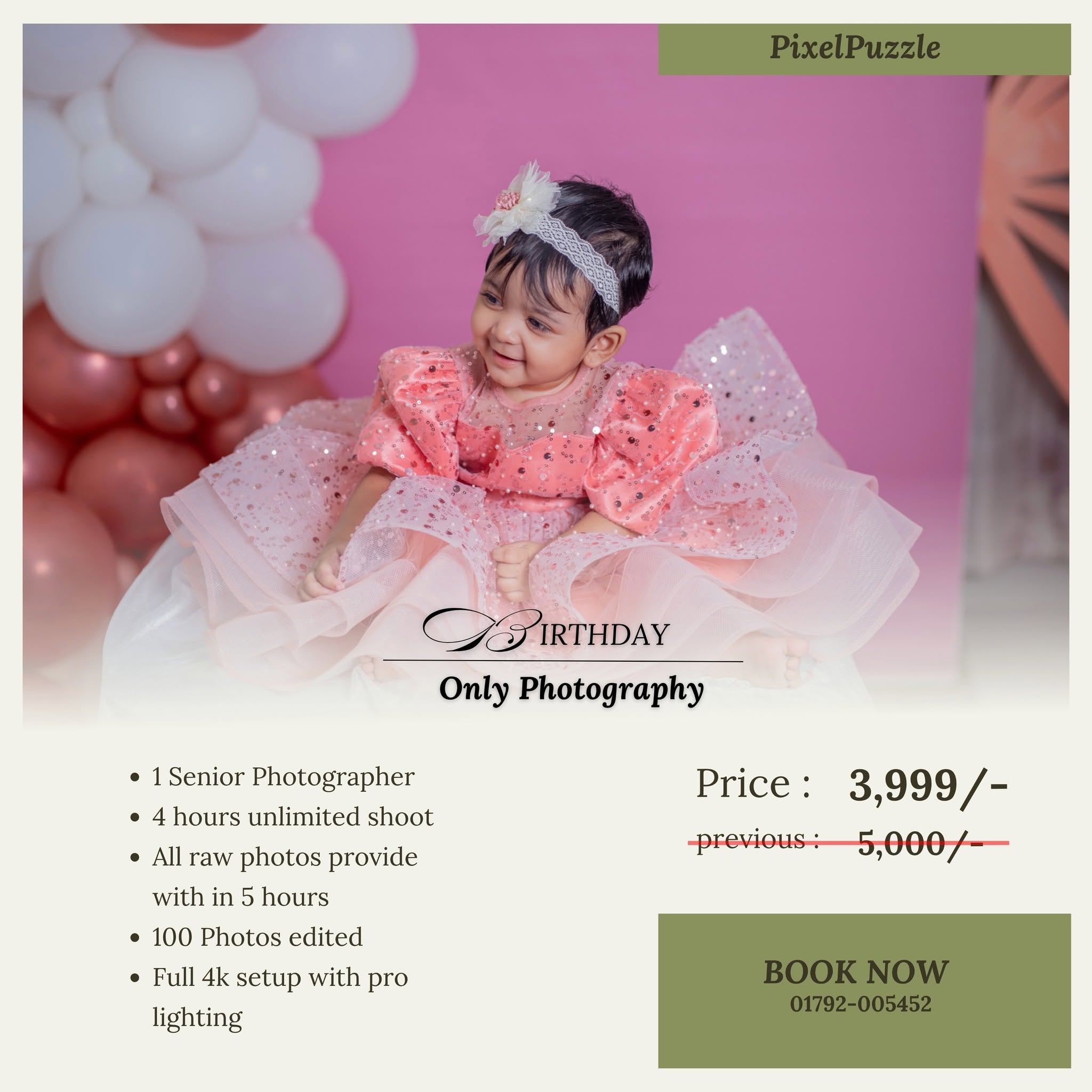 Birthday Only Photography Standard rate card