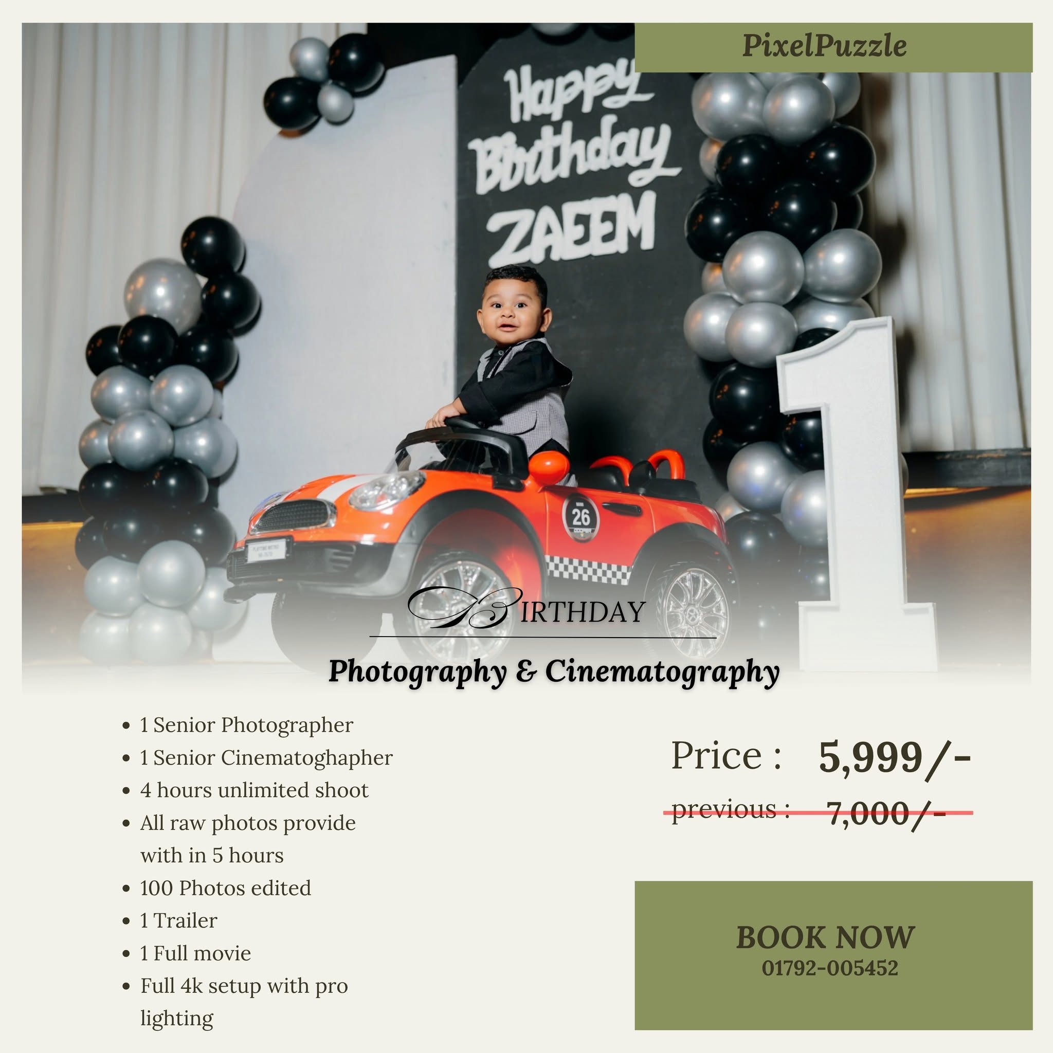 Birthday Photography and Cinematography rate card