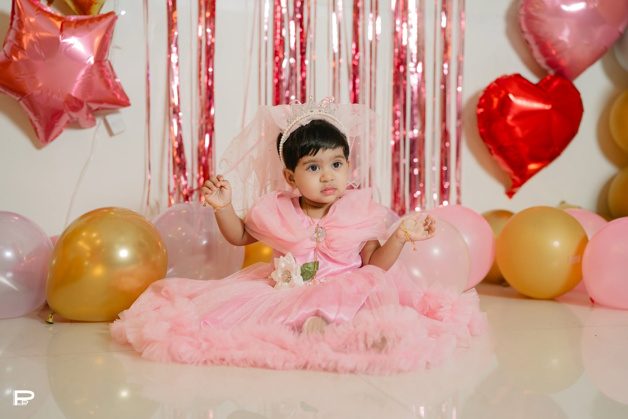 Pink balloon birthday portrait