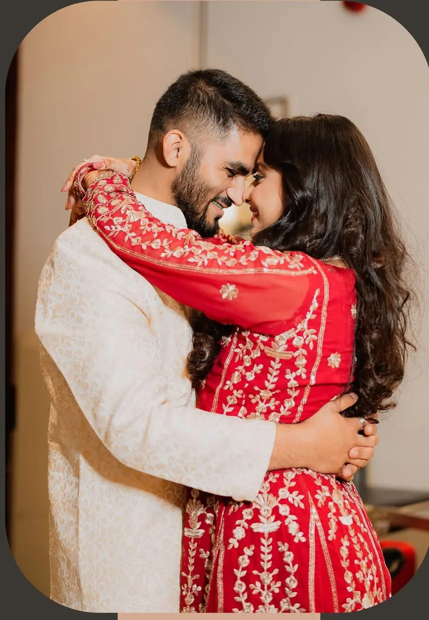 Couple embracing during a wedding event